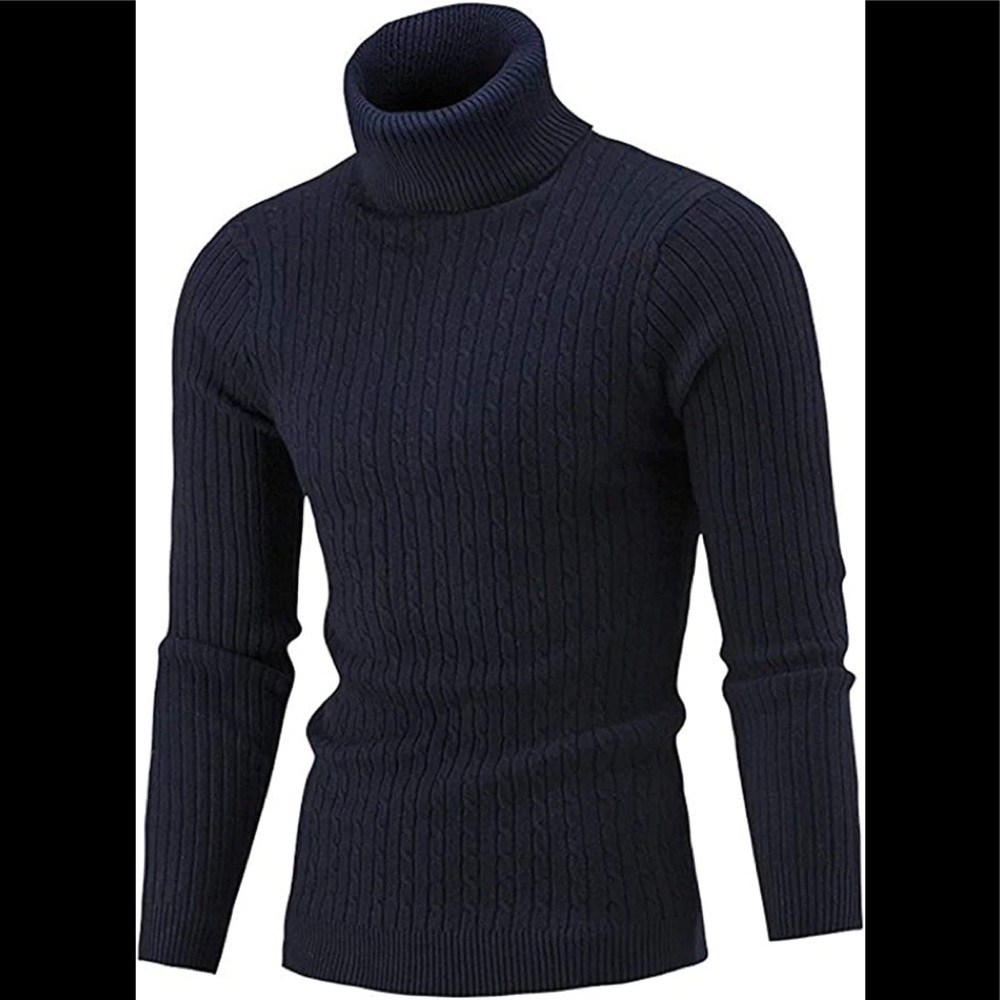 New Mens Turtleneck Thermal Lightweight Patterned Sweater Multiple Sizes Blue - Picture 1 of 1
